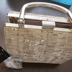 Chic Gold and Tan Cork Clutch